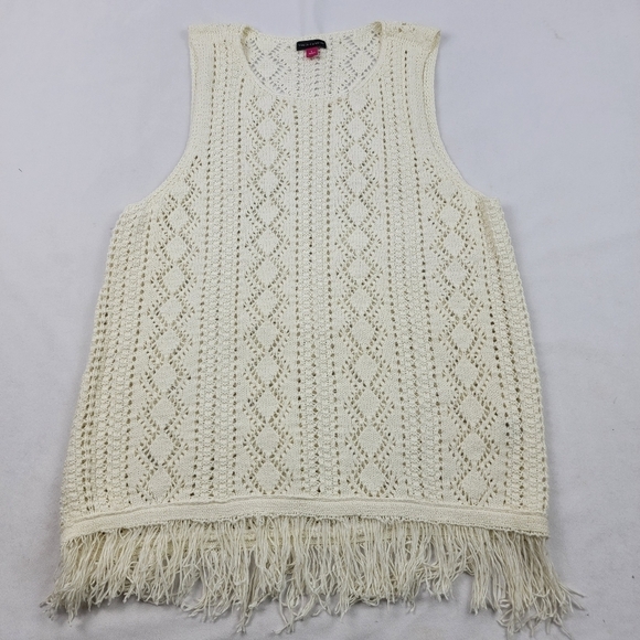 Vince Camuto off white sleeveless knit fringe tunic top - Picture 1 of 4